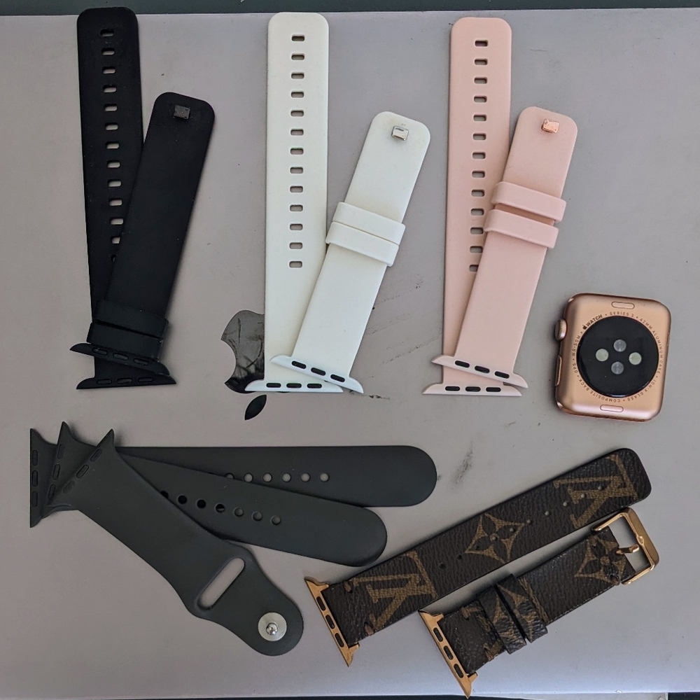 Repurposed Louis Vuitton monogram leather Apple watch band 42-44mm gold hardware